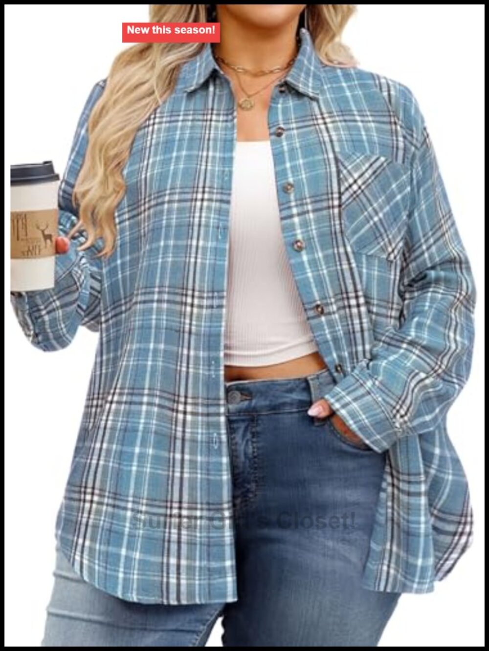 Plus Size Plaid Button Down Shirt Cotton Blend Long Sleeve Flannel